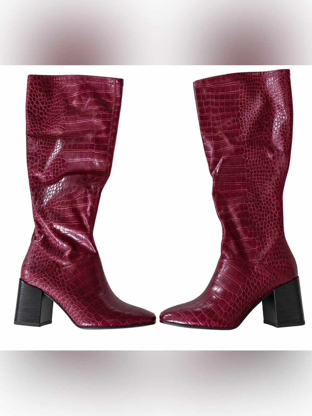 NWT Franco Sarto Tribute Burgundy Croc Knee High Boots Size 7